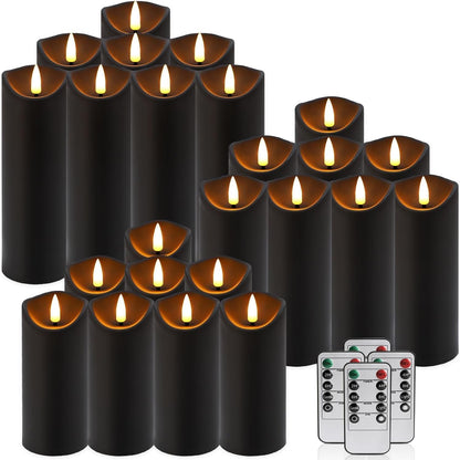 24 Pcs LED Flameless Candles with Remote, 3D Flickering Flame & LED String Lights, Acrylic Clear Cylinder, Timer Function, Romantic Ambience for Home Decor, Party, Wedding (Ivory).
