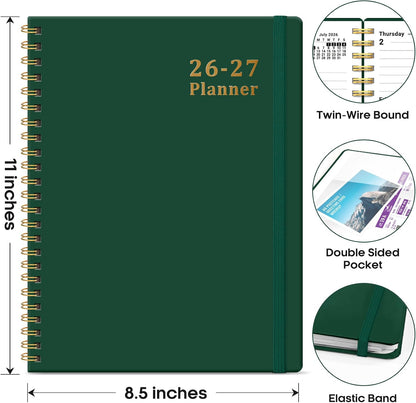 Planner 2026-2027, 8.5" x 11" Weekly and Monthly Academic Year Planner Calendar, July 2026 - June 2027, Hardcover Large School Planning Agenda With Tabs, Perfect for School & Office Supplies, A4, Green