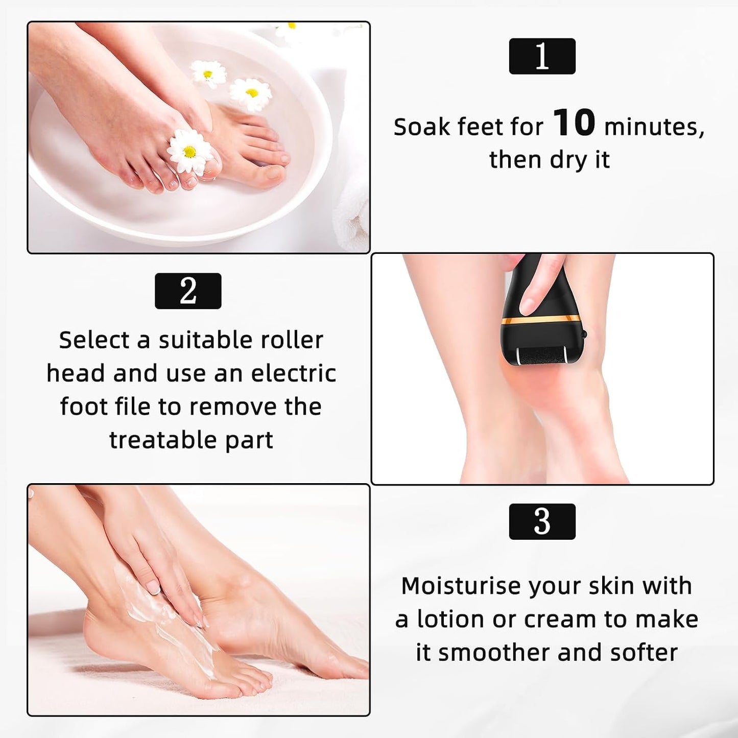 Electric Callus Remover for Feet Rechargeable Hard Skin Remover with 3 Replacement Rollers, Electric Foot Care with LED Light L02