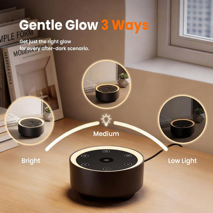 Kipcush White Noise Machine for Sleeping – High-Fidelity Non-Looping Sounds, Dimmable Night Light, USB Powered, Sleep Sound Machine for Baby, Kids & Adults (A - Model White+, Standard)