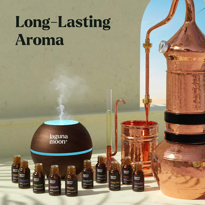 Lagunamoon Essential Oils Aromatherapy Set - 6 Oils for Diffusers, Home Care, Candle Making Scents, Fragrance, Humidifiers, Gifts - Peppermint, Tea Tree, Lavender, Eucalyptus, Orange (10mL)