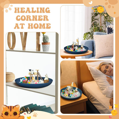 Zen Garden for Desk with Tray Sand Tools Cat Figurines DIY Micro Landscape Ornaments Miniature Meditation Sand Garden Stress Relief Desk Decor for Cat Lover Gifts