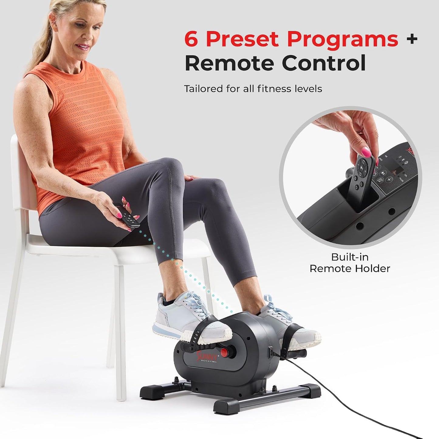 Sunny Health & Fitness Smart Motorized 2-in-1 Pedal Exerciser, Indoor Compact Under-Desk Mini Bike for Low-Impact Cardio Workout and Physical Therapy, Free SunnyFit Training App Connection
