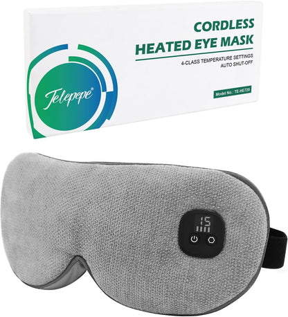 Heated Eye Mask for Dry Eyes, Cordless Warm Eye Compress, 4 Heat Levels, 4-Level Timing, 1000mAh Rechargeable, Blepharitis, Styes, Washable Cover, Travel, Gifts for Family(Black)