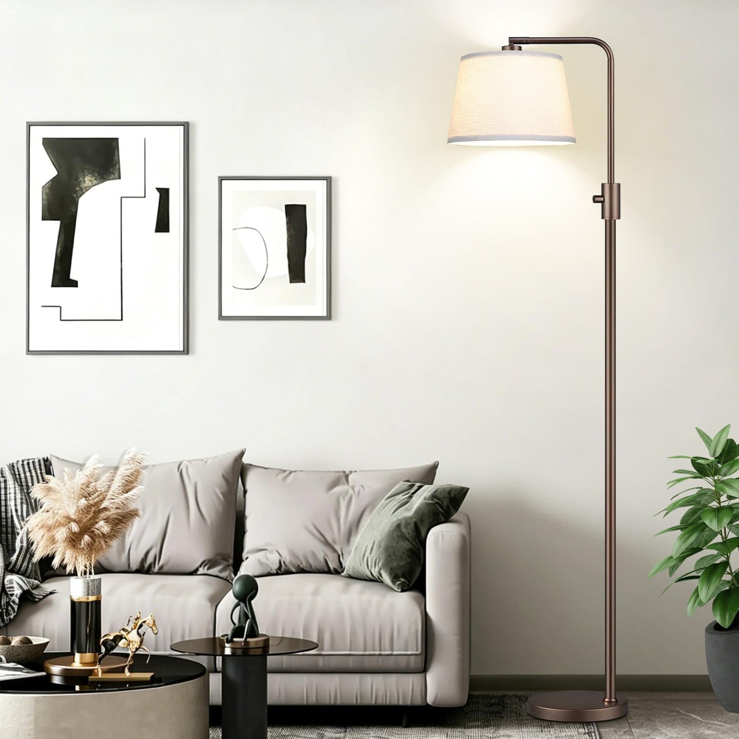 【Upgraded】 Dimmable Floor Lamp, 1000 Lumens LED Edison Bulb Included, Arc Floor Lamps for Living Room Modern Standing Lamp with Linen Shade, Tall Lamp for Bedroom Office Dining Room- Black