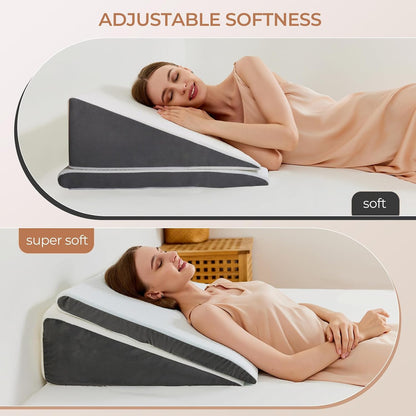Vekkia Wedge Pillow for Sleep Apnea&Back Pain,Memory Foam Pillow Wedge,2PCS