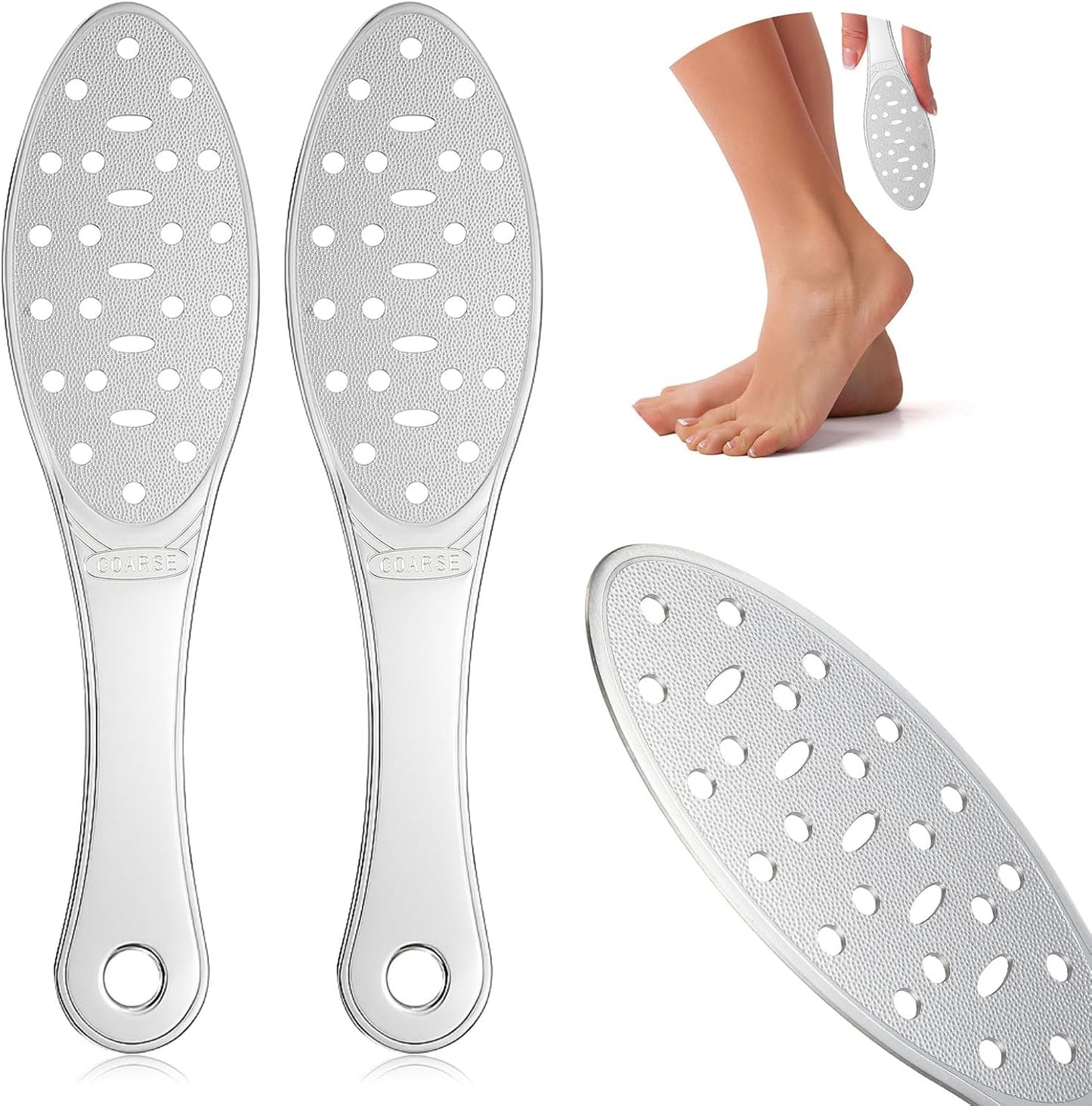 2 Pcs Stainless Steel Foot File Callus Remover Double Sided Metal Foot Scraper Rasp Scrubber for Wet or Dry Skin Professional Pedicure Tool for Hard Skin Cracked Heels Feet (Classic Style)