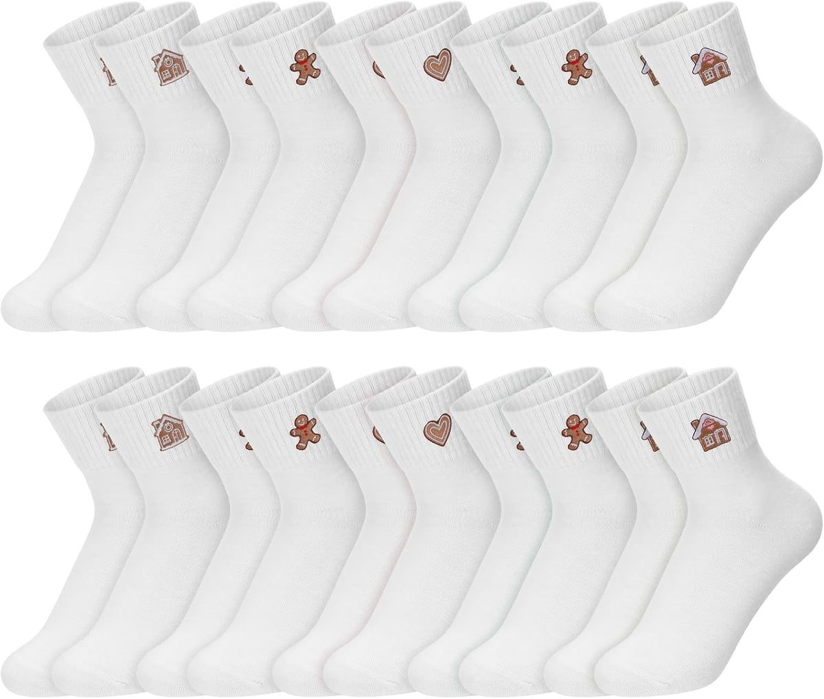 Eurzom 10 Pairs Socks Womens Crew Elastic Ankle Length Cotton Socks Aesthetic Cute Lightweight Low Cut Gifts for Women - Colors A