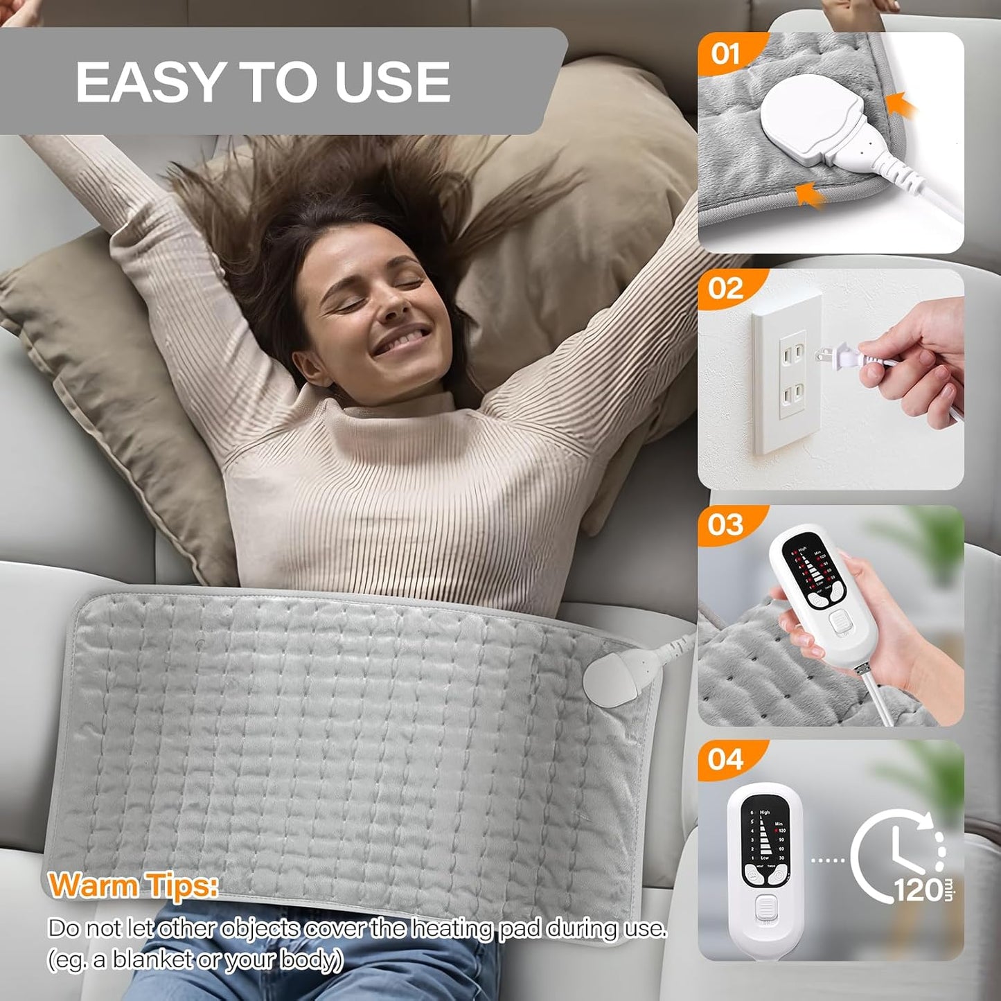 Deepsoon Heating Pad,Electric Heating Pads for Back,Neck,Moist Heating Pad for Abdomen Shoulder Knee Legs,Dry/Moist Heat&Auto Shut Off,Fathers Day Dad Gifts for Men Birthday,Light Gray,24x12 Inch