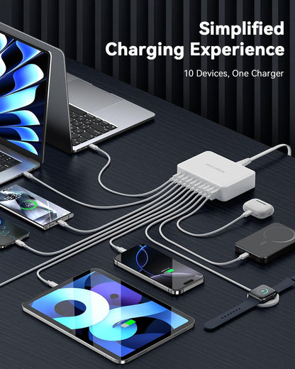 Rocoren 480W GaN 10‑Port Charging Station, PD 100W Fast USB‑C Charger Hub