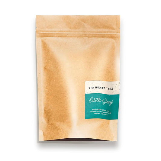 Big Heart Tea Co. Tea Bags - Edith Grey - Direct Trade Malawi Caffeinated Black Tea in Zero Plastic Sachets with Small Batch Organic Whole Herbs - Red Rose, Bergamot Oil, 50 Tea Bags
