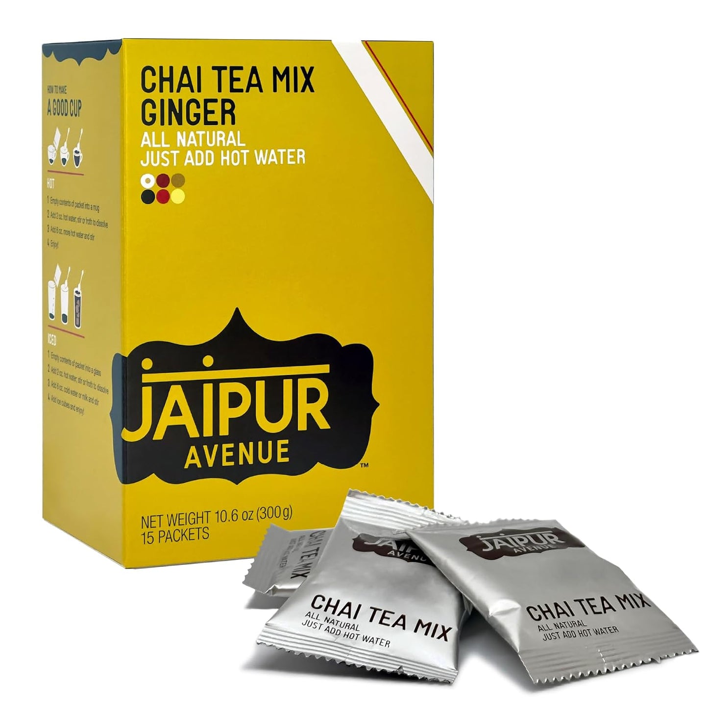 Jaipur Avenue Cardamom Chai Tea Mix Crafted with All-Natural Assam Black Tea, Cardamom, Cane Sugar, and Premium Dry Milk - Preservative-Free, Gluten-Free, Authentic Indian Chai Tea Latte (15 Servings)