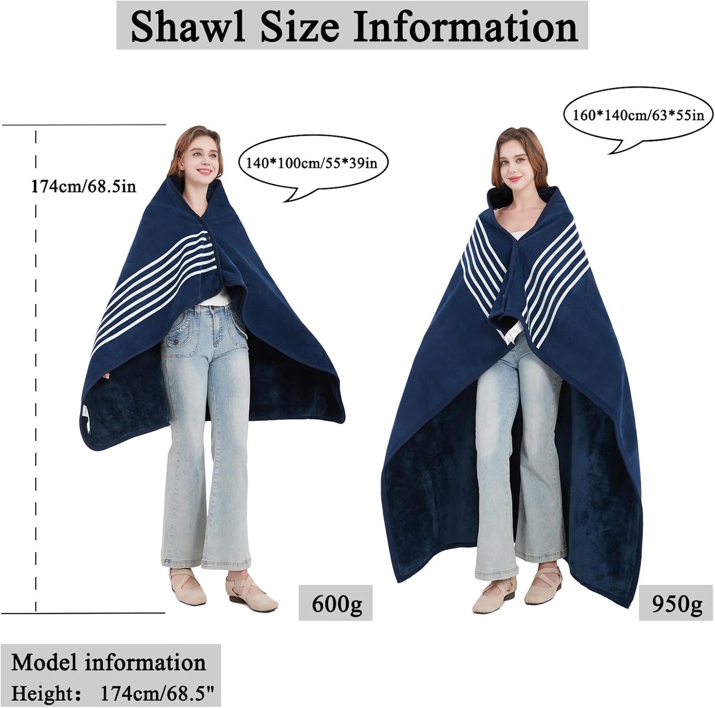 forestfish Fleece Wearable Blanket, Plaid Lap Blanket Comfy Poncho Throw with Buttons for Bed Sofa Office, Grey-White