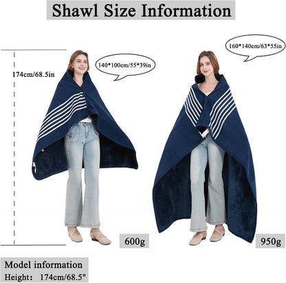 forestfish Fleece Wearable Blanket, Plaid Lap Blanket Comfy Poncho Throw with Buttons for Bed Sofa Office, Grey-White