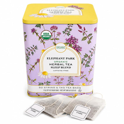 Organic Sleep Blend Herbal Tea - 50 Packets - Natural Chamomile, Peppermint, Fennel And Tulsi Teabags - USDA Certified 100% Non-GMO - Decaffeinated Designer Gift Tin