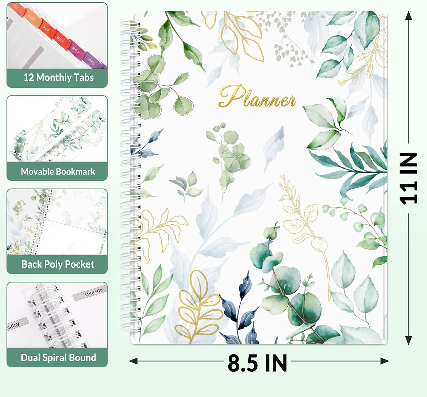 SUNEE Academic Planner 2026-2027 – Weekly & Monthly Planner, July 2026 to June 2027, 6.4"x8.3", Thick Paper, Tabs, Pockets, Bookmark, Spiral-Bound, Student Teacher Organizer, Black