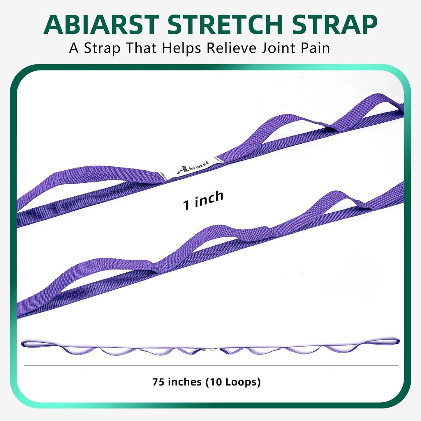 Abiarst Stretching Strap Yoga Straps for Physical Therapy, 10 Loops Non-Elastic Stretch Band for Pilates, Flexibility, Exercise and Gymnastics