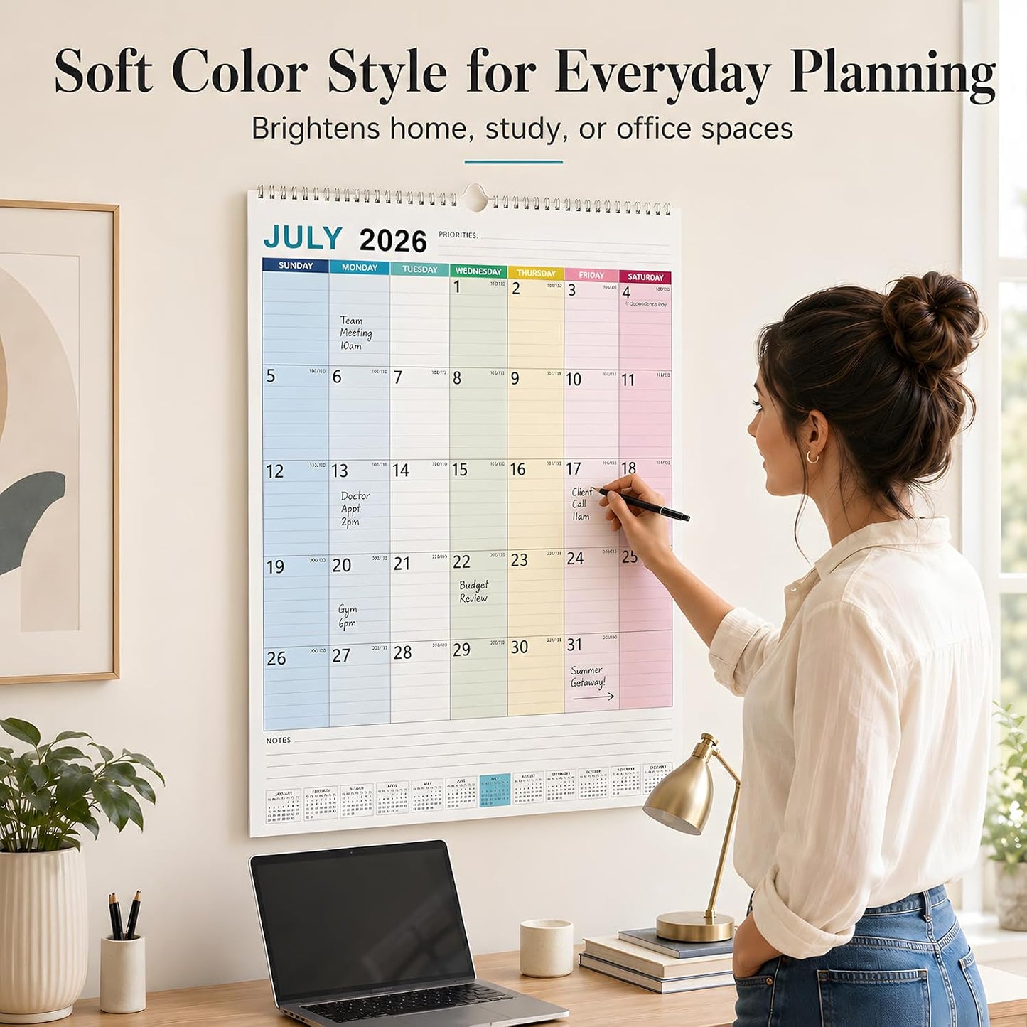Large Wall Calendar 2026-2027, 18-Month Wall Calendar from July 2026 to December 2027, 15" x 22" 2026 Wall Calendar with Spacious Blocks, Julian Dates, Habit Tracker & Full-Year Reference for Home Office School Colorful