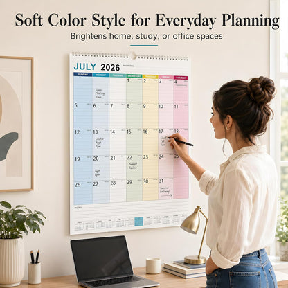 Large Wall Calendar 2026-2027, 18-Month Wall Calendar from July 2026 to December 2027, 15" x 22" 2026 Wall Calendar with Spacious Blocks, Julian Dates, Habit Tracker & Full-Year Reference for Home Office School Colorful