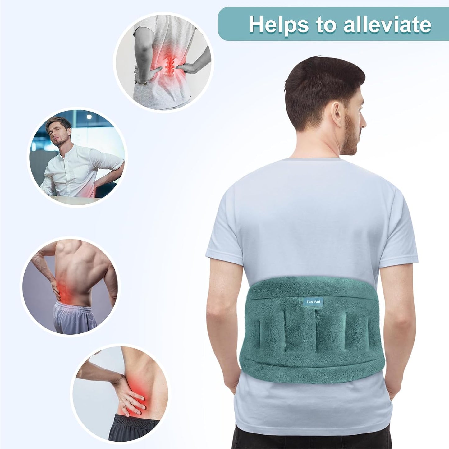 SuzziPad Microwave Heating Pad for Back and Lumbar Discomfort, Microwavable Heating Pads with Moist Heat, Hands-Free Heat Wraps for Back, Stomach and Neck, Warm Compress for Daily Relaxation