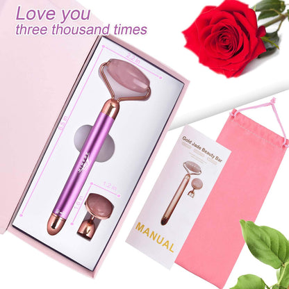 Upgrade 2 in 1 Vibrating Jade Facial Massager Roller, Electric Rose Quartz Eye Face Roller to Press Skin Cream Oil for Anti-Aging Reducing Wrinkles and Glowing Youthful Skin Tone