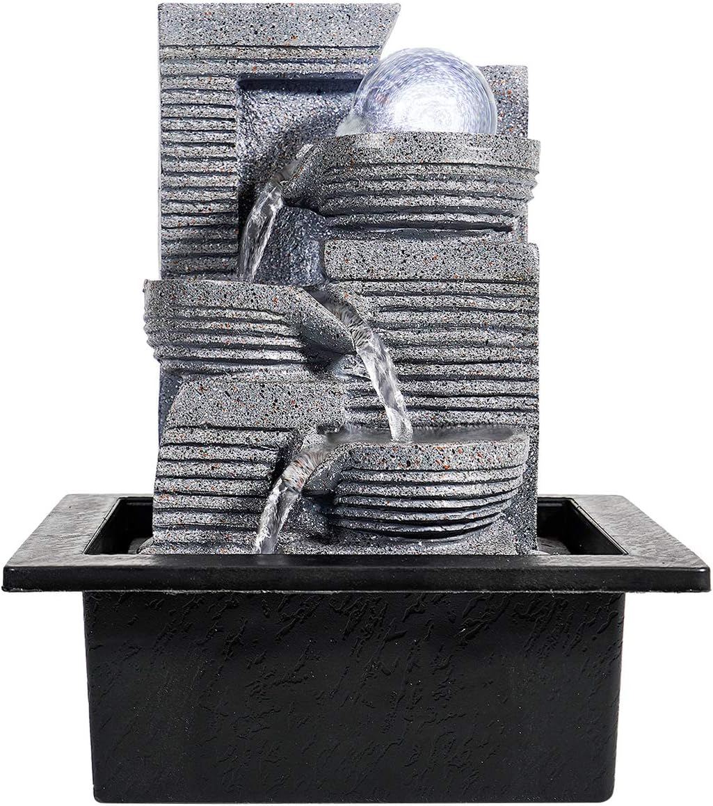 WICHEMI Indoor Fountain Tabletop Fountain Waterfall Fountains Stacked Rocks | Desktop Fountain With LED Light, Soothing Sound, Stress Relief, Humidifies Air, No Plumbing, Easy Setup, 11.8"X8.7"X5.9"