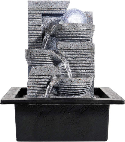 WICHEMI Indoor Fountain Tabletop Fountain Waterfall Fountains Stacked Rocks | Desktop Fountain With LED Light, Soothing Sound, Stress Relief, Humidifies Air, No Plumbing, Easy Setup, 11.8"X8.7"X5.9"