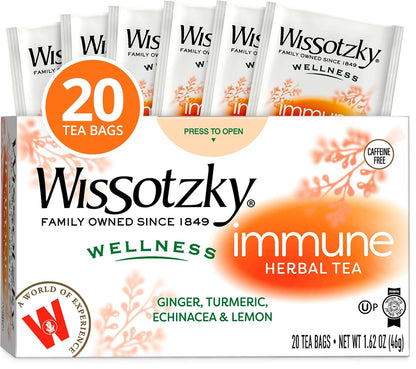 Wissotzky Wellness Immune Herbal Tea, 20 Tea Bags | Caffeine Free | With Ginger, Turmeric, Echinacea & Lemon | Herbal Tea for Immune Support & Daily Wellness | Bright, Invigorating Flavor