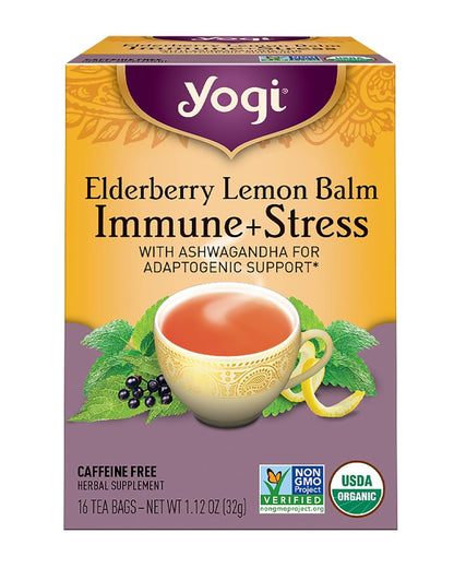 Yogi Tea, Tea Immune Stress Elderberry Lemon Balm Organic, 16 Count