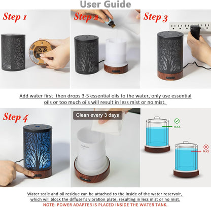 EQUSUPRO Essential Oil Diffuser 300ml Metal Electric Ultrasonic Diffuser for Large Room with Auto Shut-Off, 4 Timer Setting &7 Colors Night Light for Home