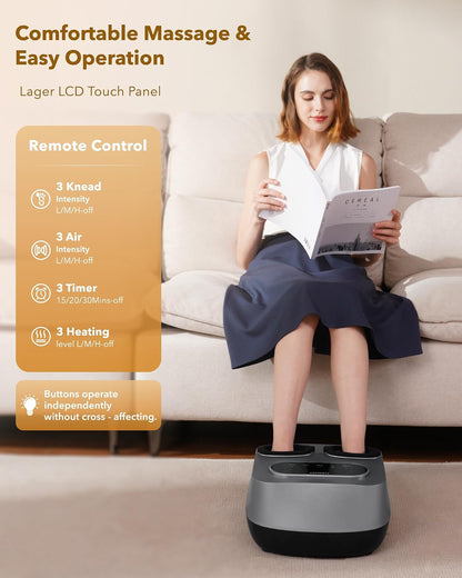 KNQZE Foot Massager with Heat and Remote, Shiatsu Deep Kneading Feet Massager for Plantar Fasciitis & Neuropathy, Foot Warmer, Gifts for Mom Women Men Dad, Fits Up to Men Size 12(Black)
