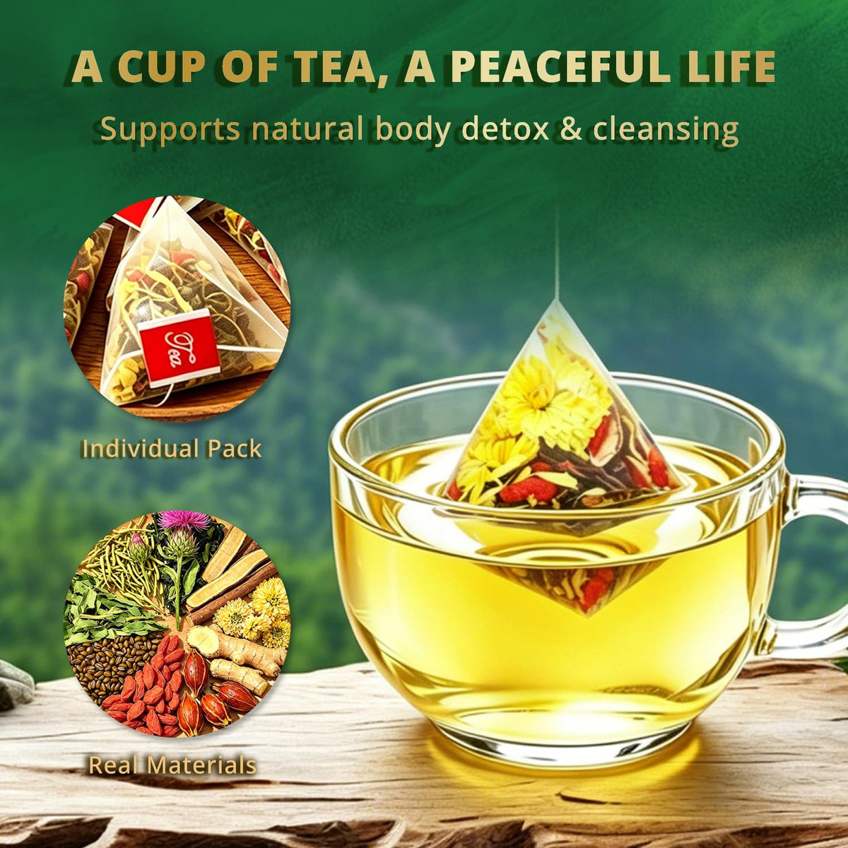 Liver & Kidney Detox Cleanse Herbal Tea - 11 Herbal Ingredients, Natural Blend Dandelion Wolfberry Goji Berry Milk Thistle & Chrysanthemum Tea - Chinese Kidney & Liver Health Tea Bags, Caffeine & Sugar Free, 15 Servings