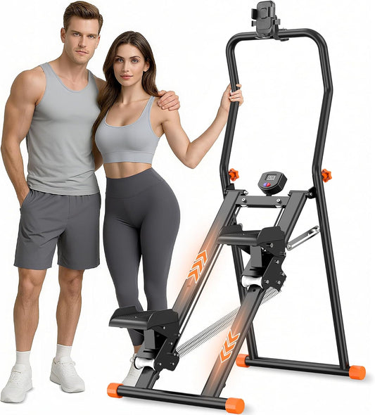 EPHESPORT Stair Stepper for Home Gym, 2.0 Stair Climber with 3-Level Adjustable Resistance, Non-Slip Pedals, Digital Monitor & Phone Holder, Foldable Stepper for Legs Glutes Cardio