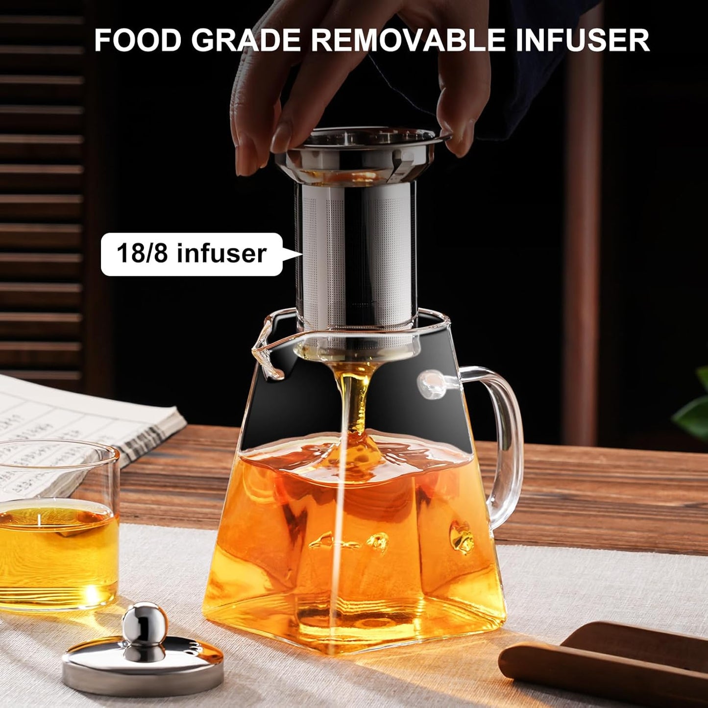 PARACITY Glass Teapot Stovetop 18.6 OZ, Borosilicate Clear Tea Kettle with Removable 18/8 Stainless Steel Infuser, Teapot Blooming and Loose Leaf Tea Maker Tea Brewer for Camping, Travel (550ML)