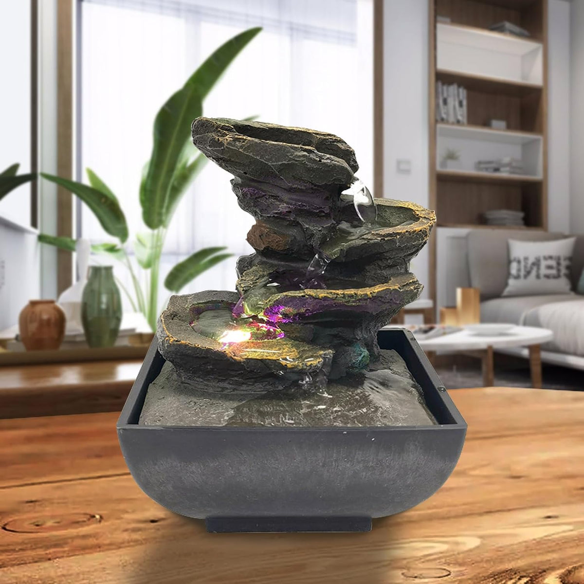 Indoor Tabletop Fountain with Light and Natural Waterfall Sounds