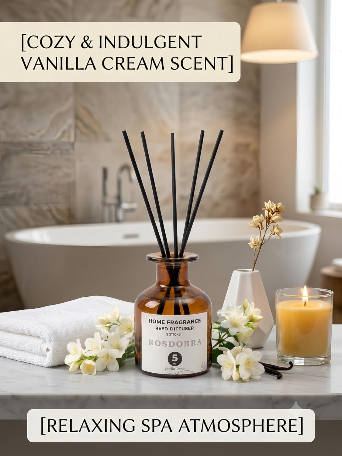 Reed Diffuser Set, Bluebell Scent, 5 oz | Home Fragrance, 5 Sticks Included, Fresh wild floral notes; 90 days constant release;