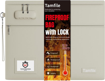 Tamfile Fireproof Document Bag with Lock,15x12 inch Heat Resistant Cash Bag