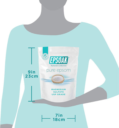 Epsoak Epsom Salt 38 lb. Magnesium Sulfate USP. (Qty. 2 x 19 lb. Bags) Resealable Epsom Salt Bag Unscented, Made in The USA, Cruelty-Free Certified