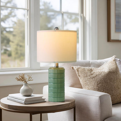 PoKat 20.75" Small Modern Ceramic Table Lamps Set of 2 for Bedroom, White Bedside Lamps for Night Stands, Farmhouse Desk Home Decor Gift Nightstand Table Lamps for Living Room End Table Beige