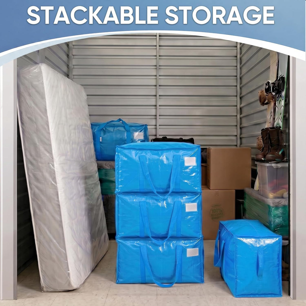 TICONN Extra Large Moving Bags Heavy Duty with Zippers & Carrying Handles, Durable Storage Bags Moving Boxes for Closet Organizers and Storage (Blue)