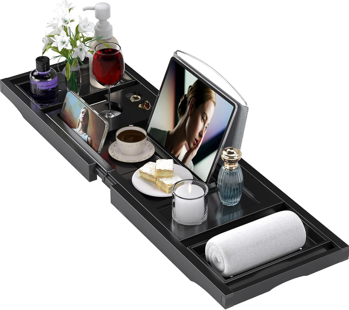 Expandable Bamboo Bathtub Caddy Tray for Luxury Bath