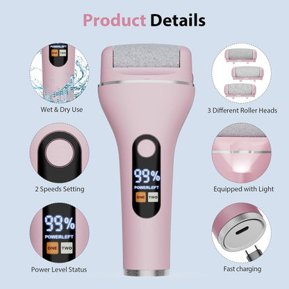 AdamPark Electric Callus Remover for Feet, Rechargeable Portable Electronic Foot Callus Remover 2-in-1 Wet/Dry Foot Scrubber Electric Toot File for Hard Cracked Dry Dead Skin（Pink）