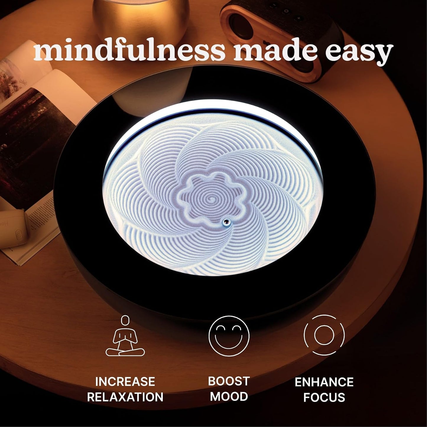 Homedics Drift 11” Sandscape – Version 2.0 with Updated Connected Experience, Smart Wi-Fi Zen Table Décor, LED Ambient Light, Modern Sand Art for Relaxation & Mindfulness, Home & Office Calm Décor