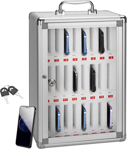 24 Slots Cell Phone Locker,Pocket Chart Cell Phones Storage Cabinet for Cell Phones,Wall-Mounted with a Locked, Lock Box for Phone with Handle for Enterprise & Classroom - Silver