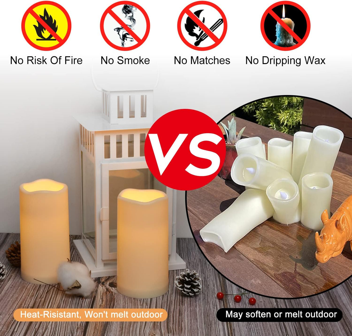 Flameless Candles 4" 5" 6" Outdoor Indoor Pillars Battery Operated Flickering Candles Include 10-Key Remote Timer 400+ Hours by 2 AA Batteries (Ivory Candle - Warm light, 3"D x 4"|5"|6" H - 3 Pack)