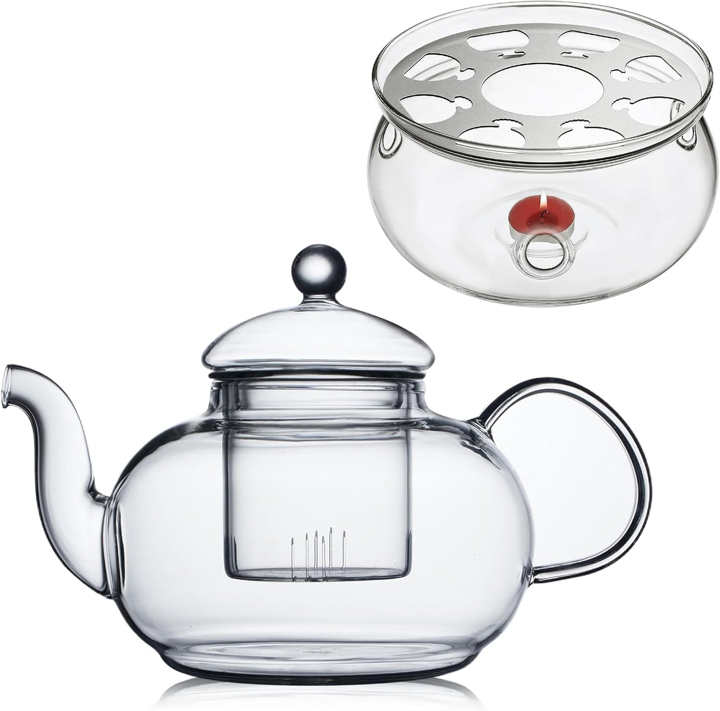 CNGLASS Glass Teapot Stovetop Safe,Clear Teapot with Removable Infuser 20.3 oz,Loose Leaf and Blooming Tea Maker