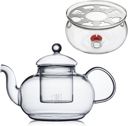 CNGLASS Glass Teapot Stovetop Safe,Clear Teapot with Removable Infuser 20.3 oz,Loose Leaf and Blooming Tea Maker