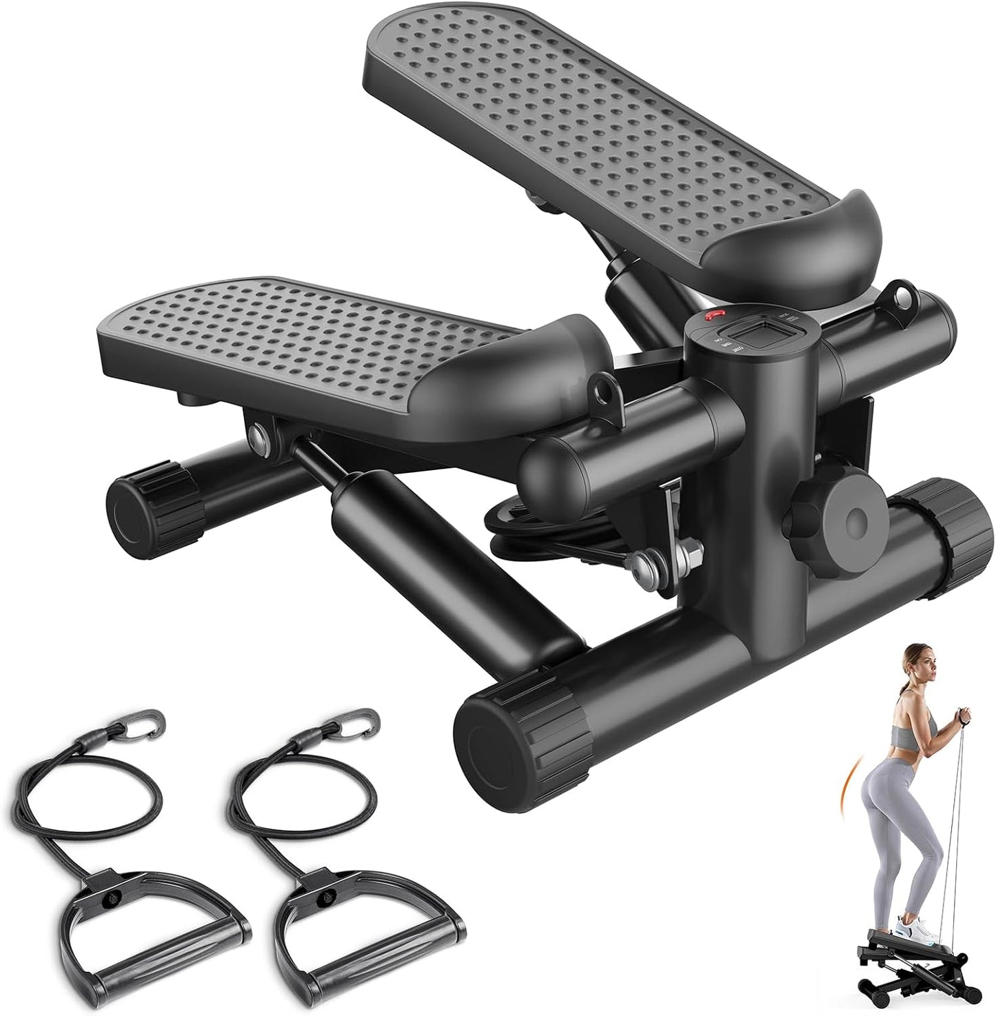 Sweetcrispy Mini Stair Steppers with Resistance Bands for Exercise at Home, Portable Exercise Twist Stepper Machine for Full Body Workout, 300LBS Capacity