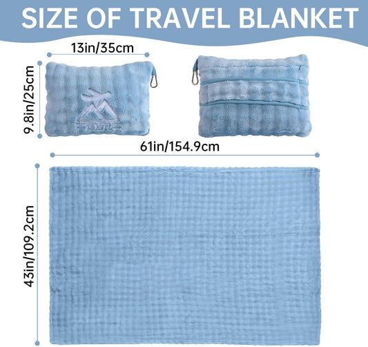 Travel Blanket and Pillow-2-in-1, Ultra-Soft&Compact, Airplane Blanket with Hand Luggage Belt and Backpack Clip,Travelers Accessories Gifts, 61x43 Inches(Pink