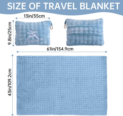 Travel Blanket and Pillow-2-in-1, Ultra-Soft&Compact, Airplane Blanket with Hand Luggage Belt and Backpack Clip,Travelers Accessories Gifts, 61x43 Inches(Pink